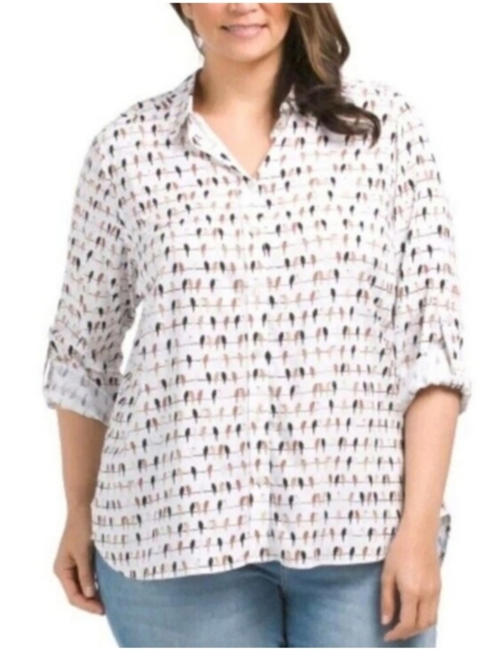 Jane And Delancey Birds On A Line Neutral Mod Print Button Down Large